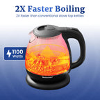 Elite Gourmet EKT1001 1.0L Glass Kettle, 1100W, Cordless Base, Black