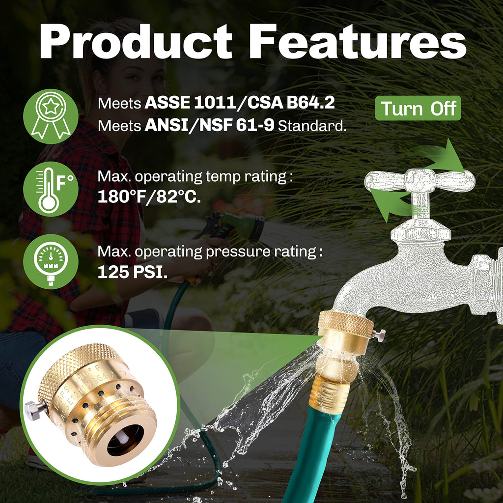4 Pack Brass 3/4" Inch GHT Hose Bibb Backflow Preventer Vacuum Breaker