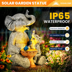GIGALUMI Solar Garden Statues Bird Bath Elephant 9", Loving Elephant Decor, Yard Decorations Outdoor, Elephant Figurine Lights for Outside, Garden Decor Unique Housewarming Gifts for Women, Mom