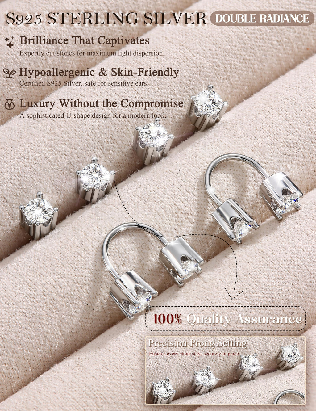 Kakonia S925 Sterling Silver Double Half Huggie Earrings for Women S CZ