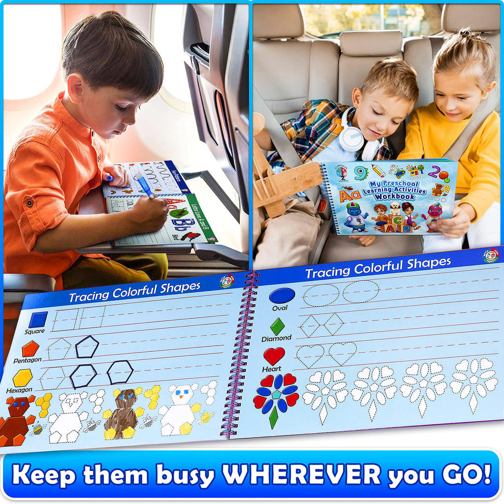 Curious 2 Learn Toddler Preschool Learning Activities | Handwriting Practice for Kids | Workbook Learning Resources| Tracing Kindergarten Workbooks | Busy Book | 4 Year Old Boy Birthday Gift | Blue