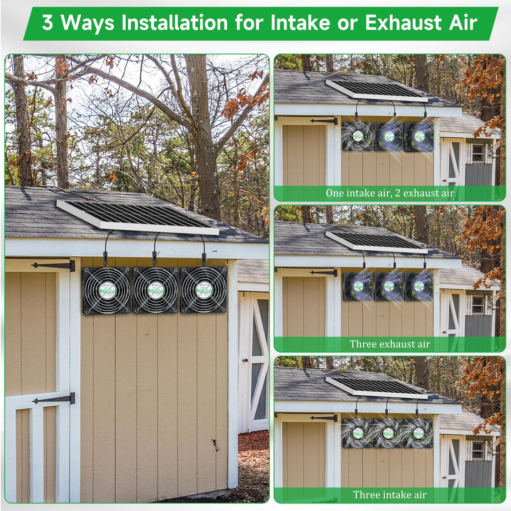 blessny Waterproofed Solar 3 Fan Kit for Outside Intake or Exhaust air