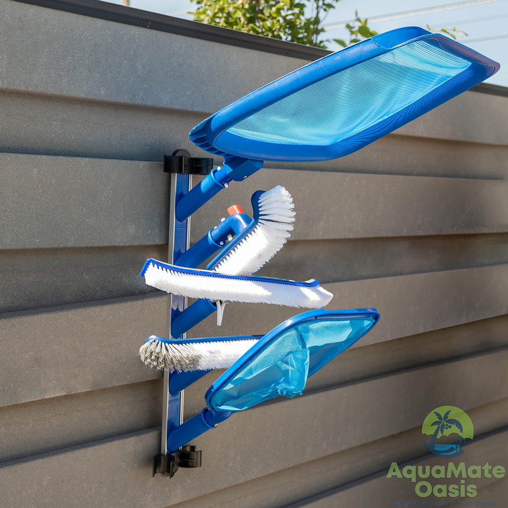 AquaMate Oasis Swimming Pool Accessories Holder, Fence Hooks for Pool Equipment Organizer, Pool tool storage rack for Pool Skimmer Pole Hanger Pool Maintenance Vacuum hose Storage Pool Hooks for Poles