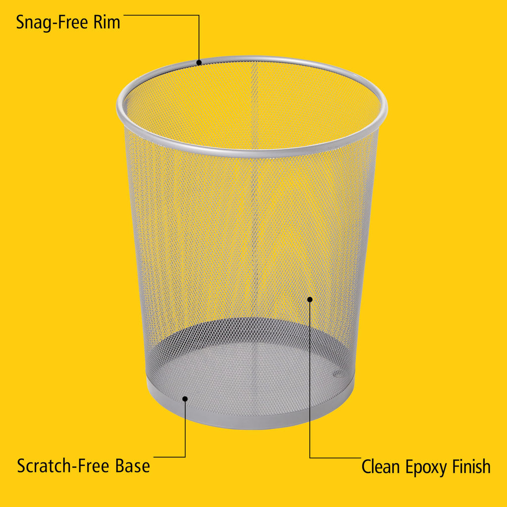 Rubbermaid Commercial Products Concept Collection Mesh Metal Trash Can 5-Gallon Fits Under Desk Silver Wastebasket for School/Office/Home/Bathroom