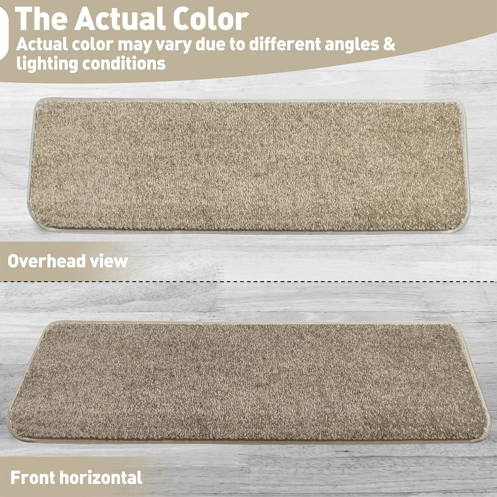 PURE ERA Bullnose Carpet Stair Treads Set Tape Free Non-Slip Indoor Stair Protectors Pet Friendly Rugs Covers Soft Skid Resistant Washable Reusable 9.5" x 30"(2 Pieces,Cream Gray)