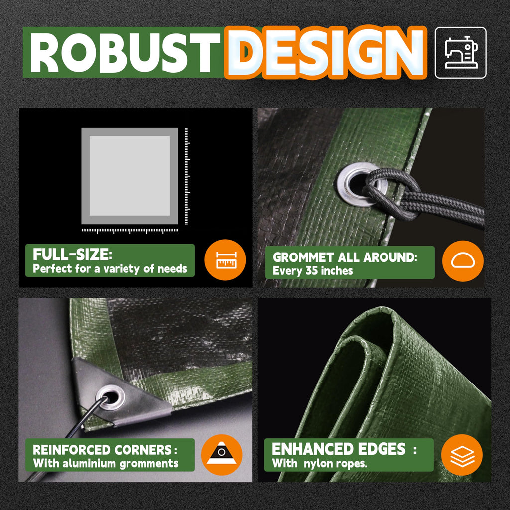 RAINDEWAY Small Tarps 4x6 Waterproof,Tarp Small,9Mil Thick Finished Size,Multipurpose Poly Tarp Cover with Metal Grommets and Reinforced Edges,Green/Black Tarpaulin