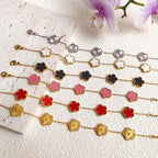 2Pcs Stackable Bracelet Set for Women Pink CZ Tennis and Clover Bracelet