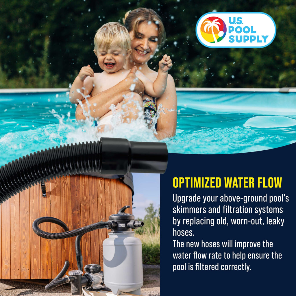 U.S. Pool Supply 9 Foot Heavy-Duty Above Ground Pool Hose, 1.5" - Black Replacement Filter Connecting Hose, Flexible Spiral Wound EVA - Compatible with Intex for Pool Filter Pumps - Skimmer Pump