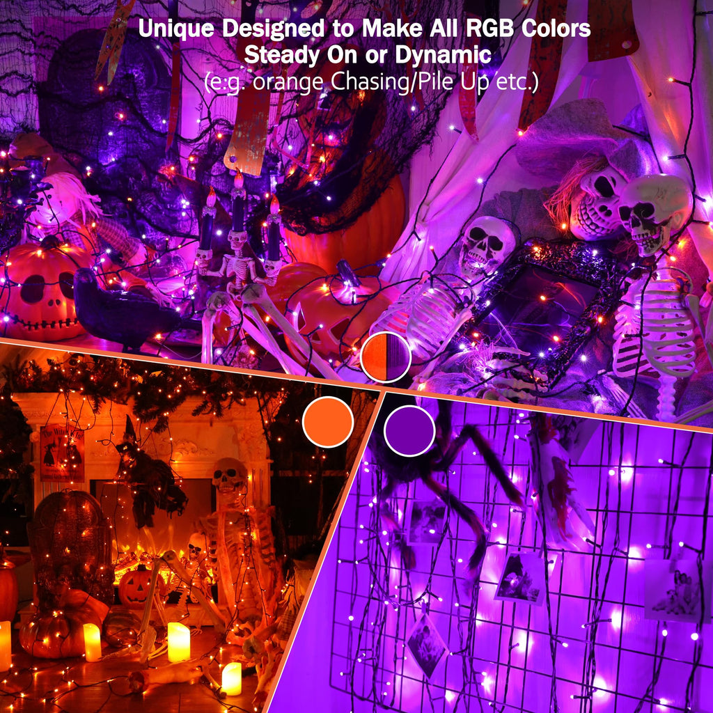 Brizled Halloween Lights Outdoor, Orange Purple Tree Lights, 200 LED, 66 ft