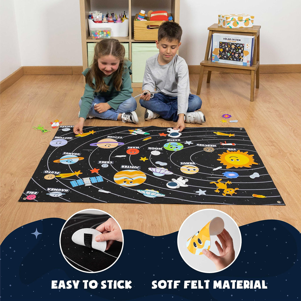 Solar System for Kids Toys with 61 Felt Figures - BONNYCO | Space Montessori Toys, Girls Boys Birthday Gifts Planets | Felt Board for Toddlers Story, Educational Kids Gifts 3 4 5 6 7 8 Years Christmas