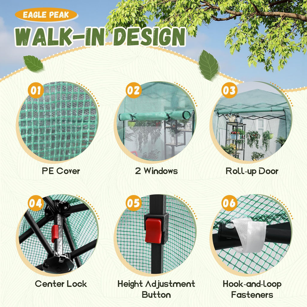 Devoko Walk-in Greenhouse Instant Pop Up Green House Portable 8x6 FT Green