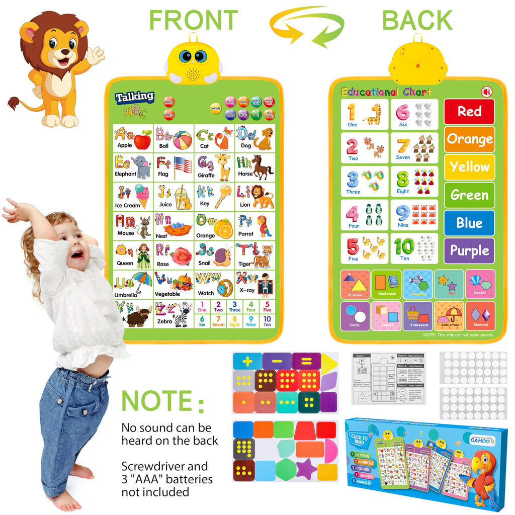 Electronic Alphabet Wall Chart, Talking ABC, 123s, Music Poster, Kids Montessori Toys for Toddlers 2-4, Interactive Educational Toddler Toy, Learning Gift for Age 1 2 3 4 5 Year Old Boys Girls - Green
