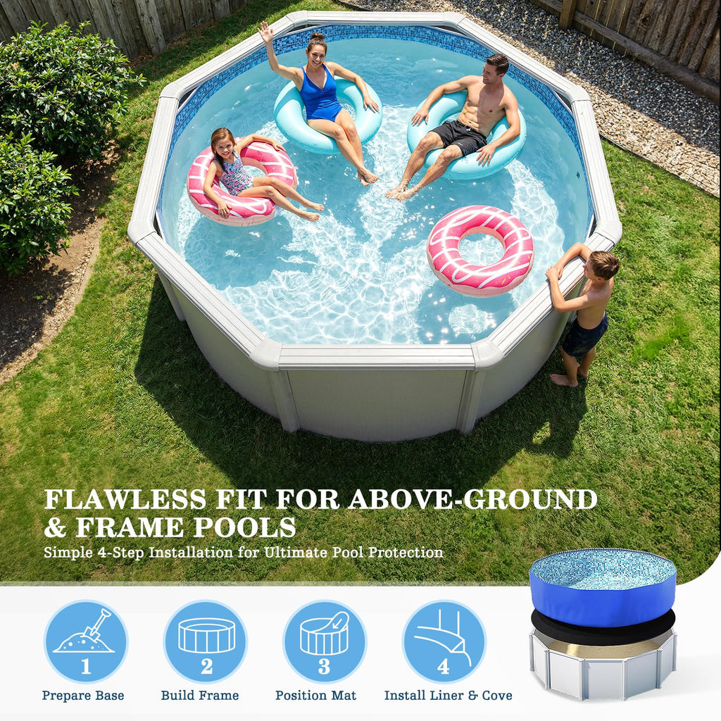 UIRWAY 24FT Round Pool Liner Pad Above Ground, [2026 New 300G/M² Thicker Heavy Duty] 24 ft Under Pool Padding, Black Pool Mats for Pool Bottom, Full Coverage Underlayment Pad Weed Barrier Protection