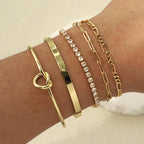 Dainty Non Tarnish Gold Bangle Cuff Tennis Bracelets for Women