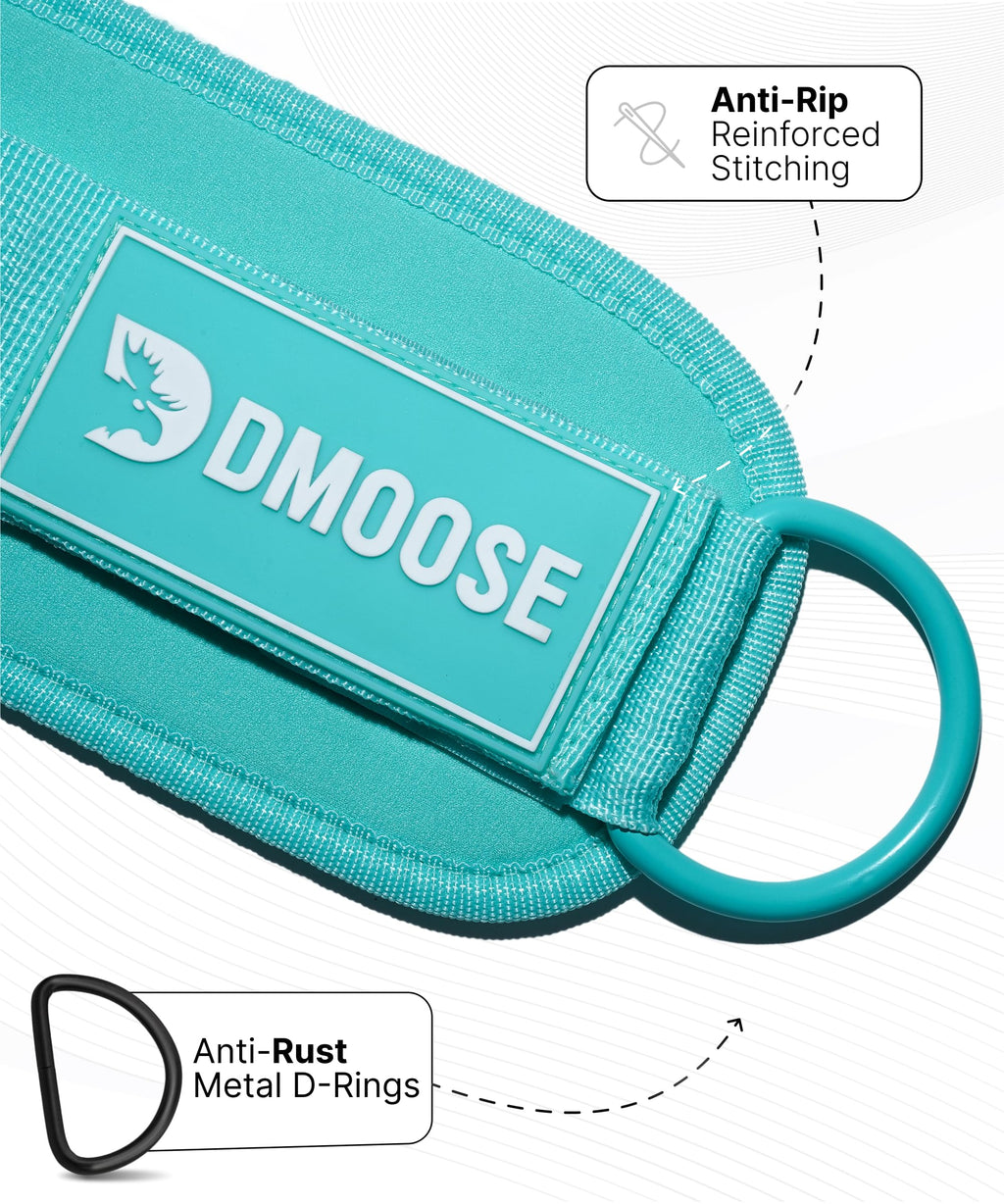 DMoose Fitness Ankle Straps for Cable Machines - One Size Fit Premium Padding, Glute Kickback Ankle Strap for Women & Men, Cable Attachments for Gym & Booty Workouts (Baby Blue - Pair)