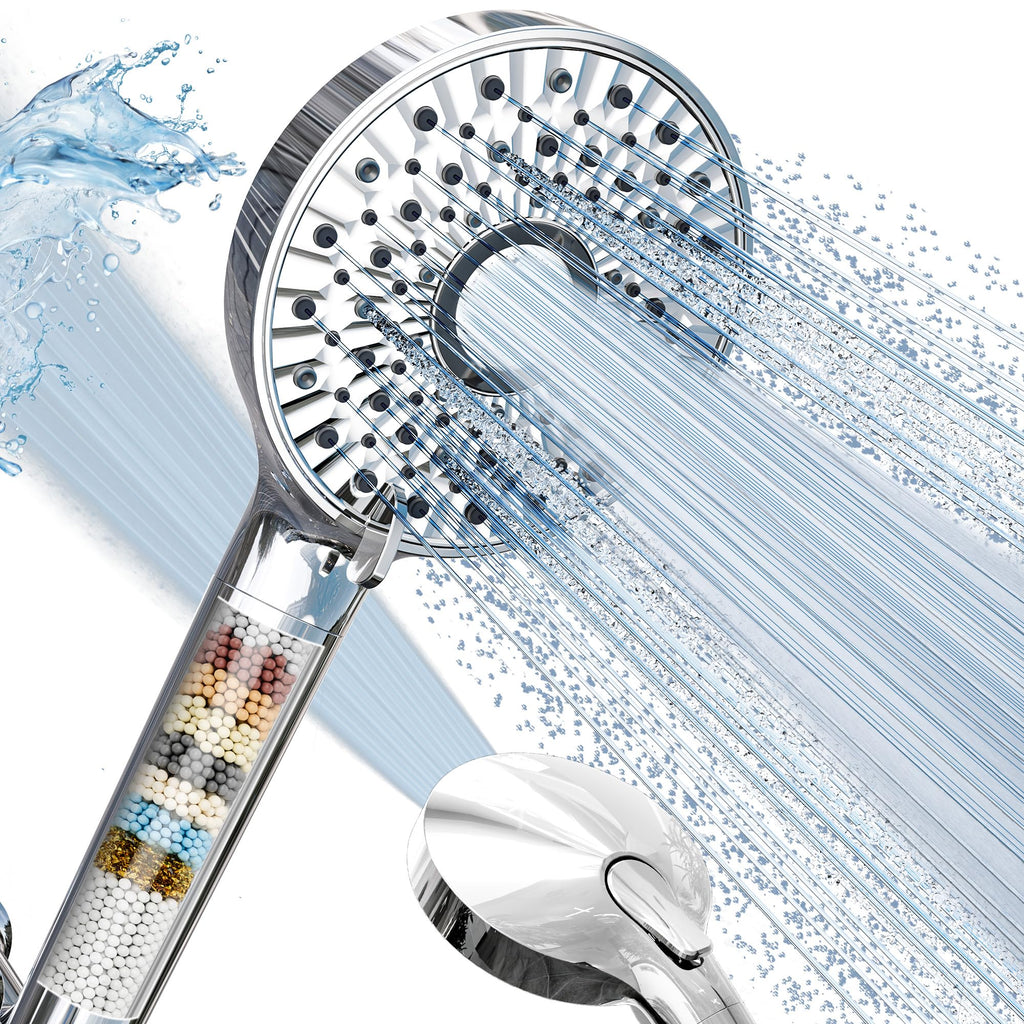 Magichome Filtered Shower Head with Handheld, High Pressure 10-Spd Detachable Chrome Showerhead with Stainless Hose, Water Softener Filter Beads for Hard Water - Remove Chlorine, Reduce Dry Itchy Skin