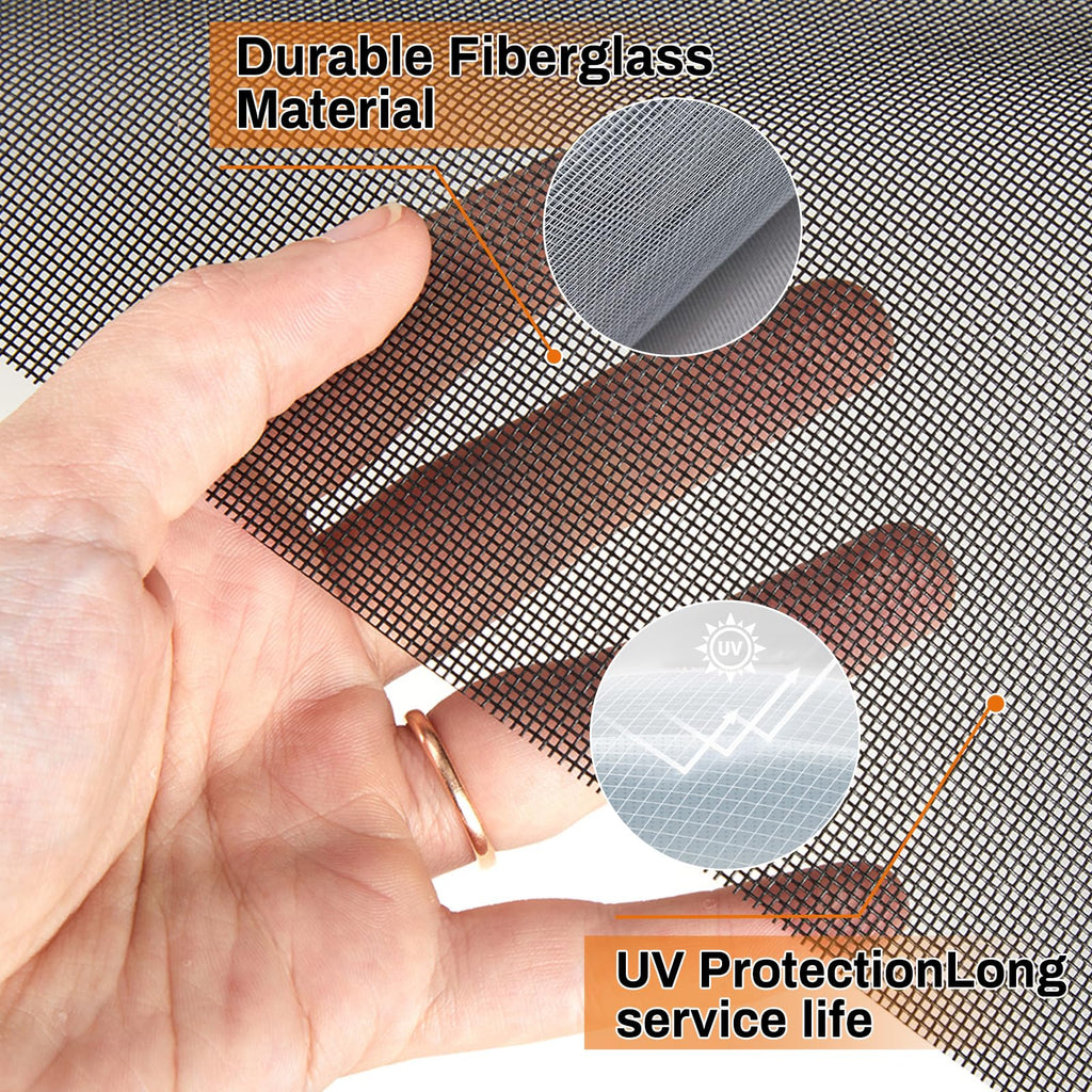 Window Screen Replacement Kit Width:48in Length:158 Fiberglass|Includes Full Set of Tools | Suitable for Windows, Screen Doors, and Courtyards | UV Resistant and Durable | Easy to Install