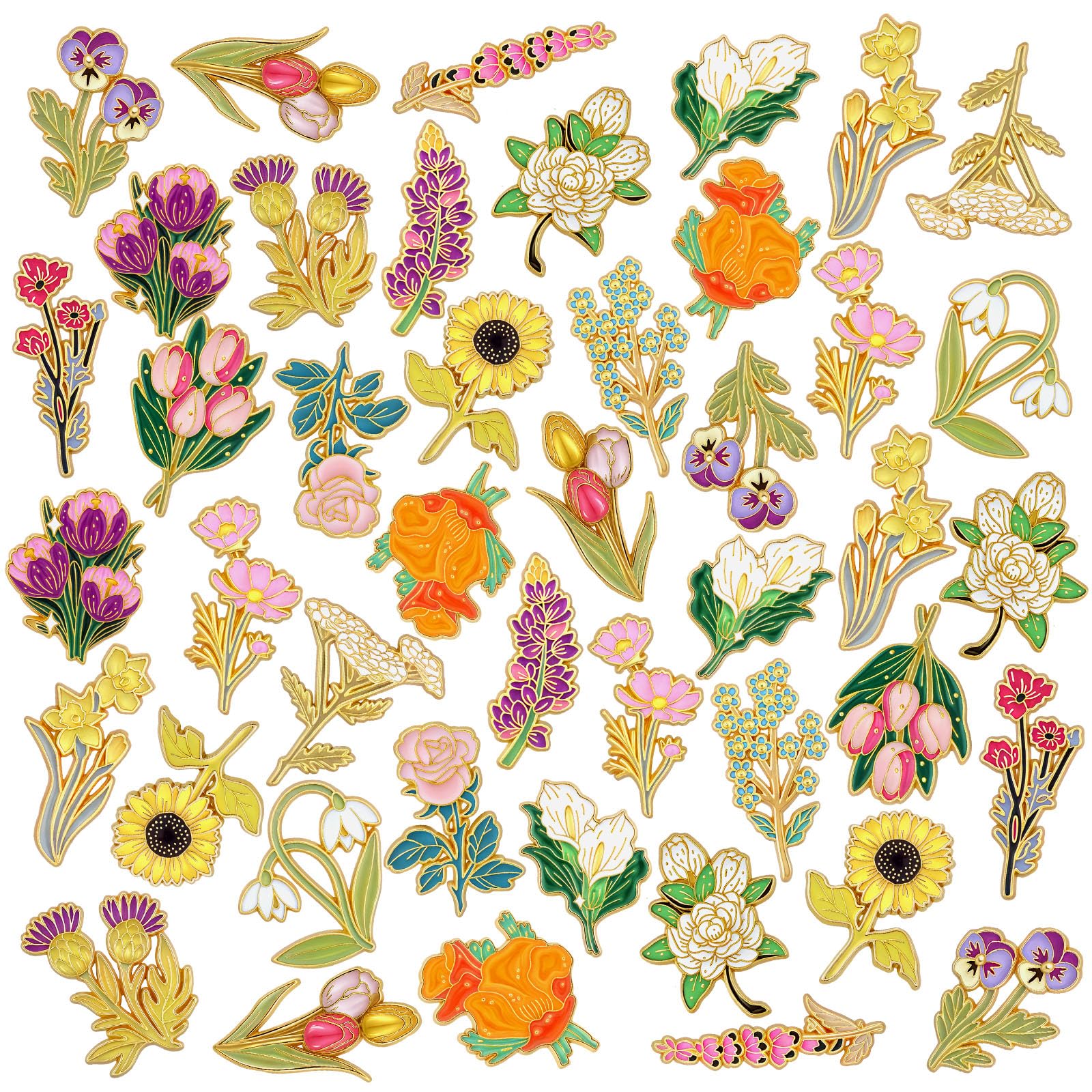 Tondiamo 54 Pcs 54 Pcs Enamel Pins Flower Enamel Pins Brooch, Wildflower
