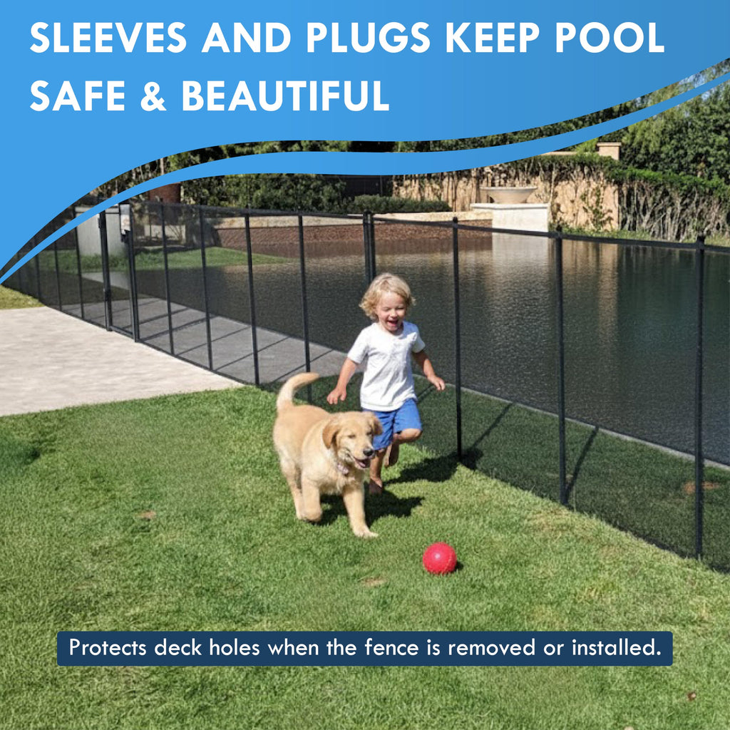 Pool Fence Deck Sleeves & Hole Caps - Putty 6 Pack - 1 Inch Pole Fencing, Inserts with Plugs, Universal Fit for DIY Safety Fence,