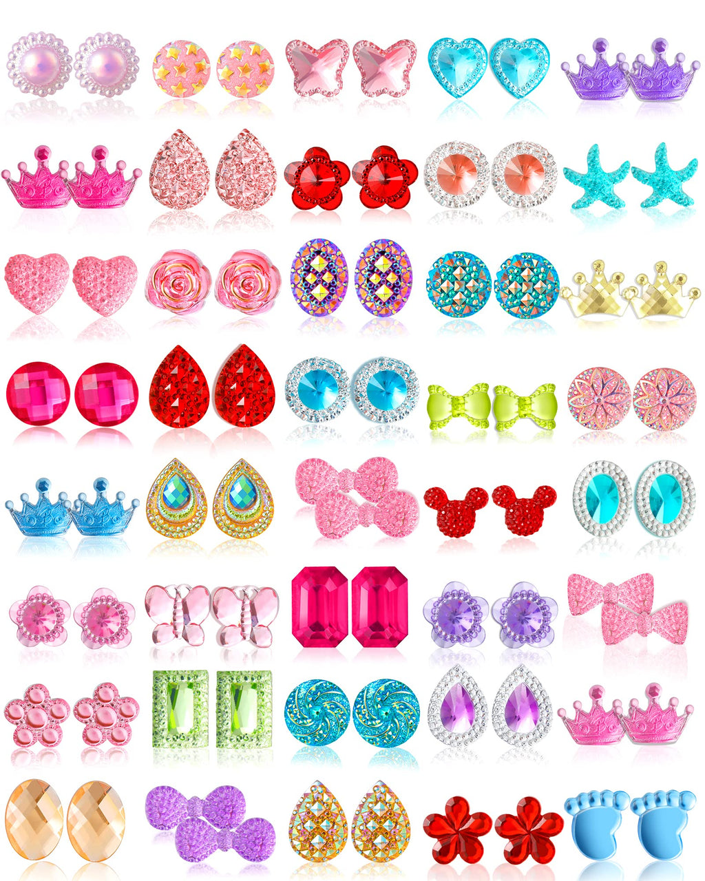 Kids Clip On Earrings for Girls 20/30 Pairs Hypoallergenic Clip on Earrings for Kids Cute Animal Earrings for Little Girls Toddlers Jewelry Set Party Favor Gift (40 Pairs)