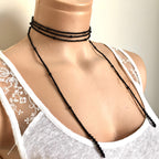 Wrapped Necklace, Black Seed Bead Jewelry, Long Layered Necklace, Tie chokier, Boho Wrapped Choker, Lariat Necklace, Christmas Gift Women
