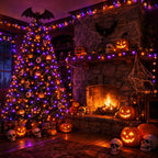 DAZZLE BRIGHT Halloween 300 LED String Lights, 100FT String Lights with 8 Lighting Modes, Halloween Decorations for Party Carnival Supplies, Outdoor Yard Garden Decor (Purple & Orange)