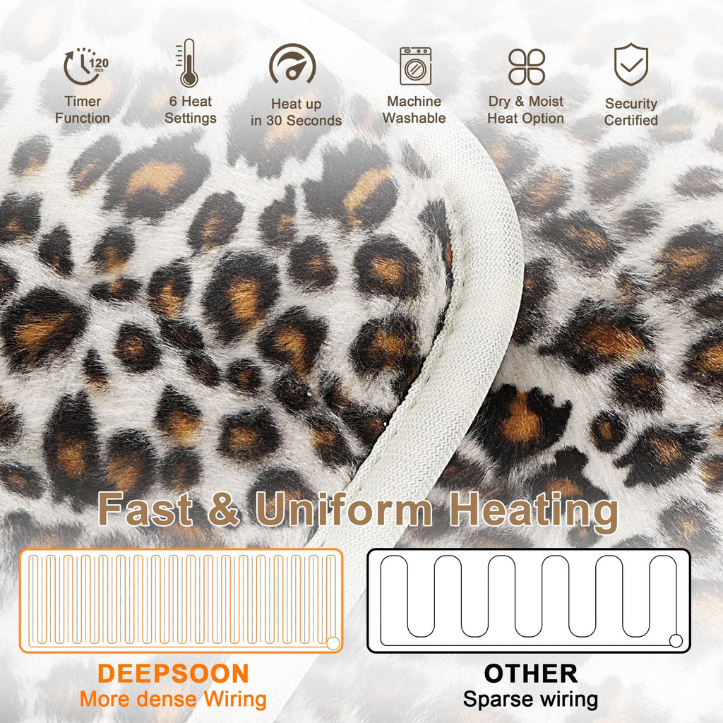 Deepsoon Heating Pad,Electric Heating Pads for Back,Neck,Moist Heating Pad for Abdomen Shoulder Knee Legs,Dry/Moist Heat&Auto Shut Off,Mother's Day Birthday for Men and Women,Leopard Print,24x20 Inch