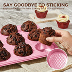 HONGBAKE 9-Piece Baking Pans Set Nonstick, Stackable Non Toxic Bakeware Sets with Diamond Texture, Oven Pan Set for Cooking, Includes Cookie Sheet with Rack, Cake Pan, Roasting Pan, Muffin Tin, Pink