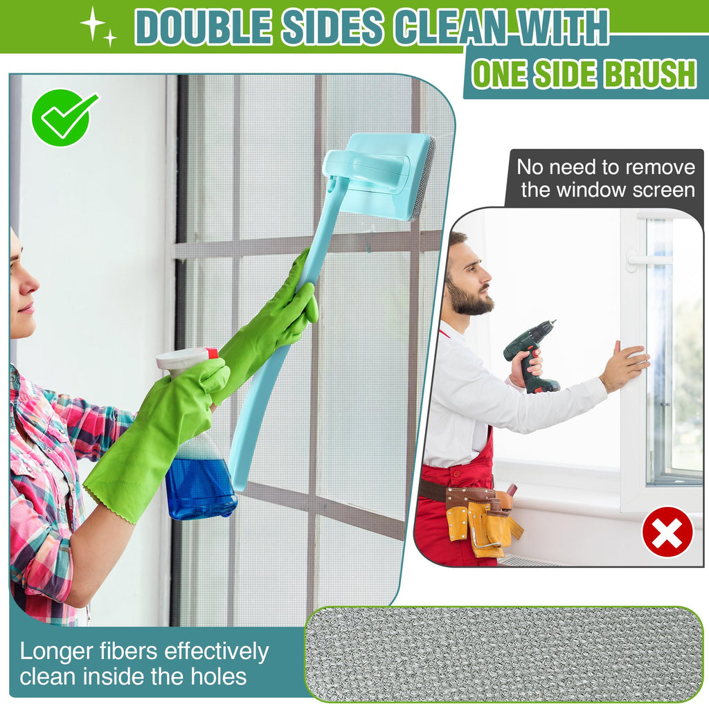 Enhon 2 Pack Mesh Screen Cleaner, Window Screen Cleaning Brush Washing Equipment, Detachable Window Cleaner Tool with Wet and Dry Dual Use