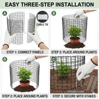 3Pack 17x14 Inch Green Coated Galvanized Wire Plant Protectors, 9Pcs Mesh Cloches with Stakes & Zip Ties, Chicken Wire Cage for Rabbits Squirrels Chickens, Garden Vegetable Seedling Protection
