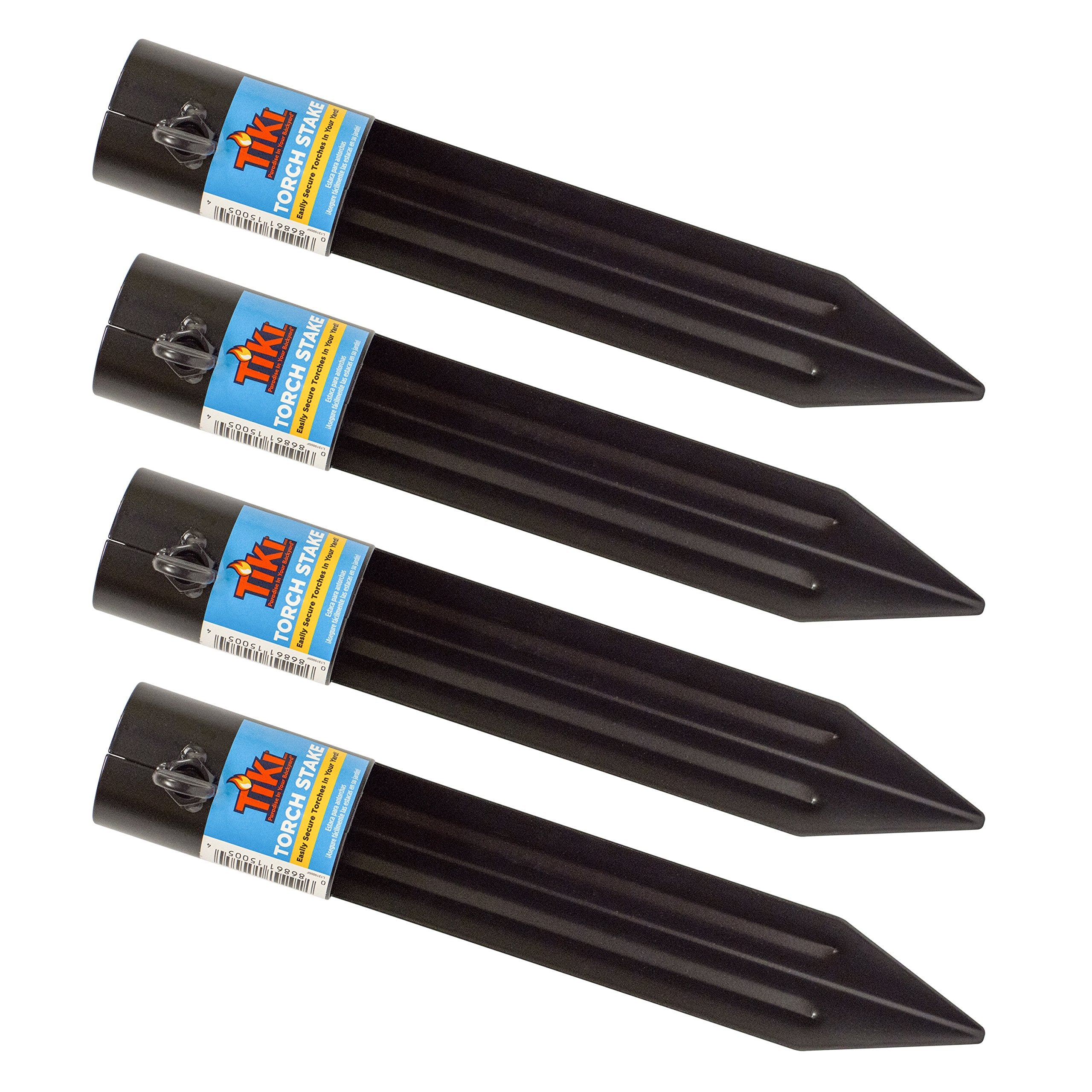 TIKI Metal Torch Stakes 4-Pack, Durable & Weather-Resistant Torch Holders for Bamboo & Metal Poles, Easy-to-Install Outdoor Torch Accessories for Patio, Lawn & Garden, 10.75-Inch Black