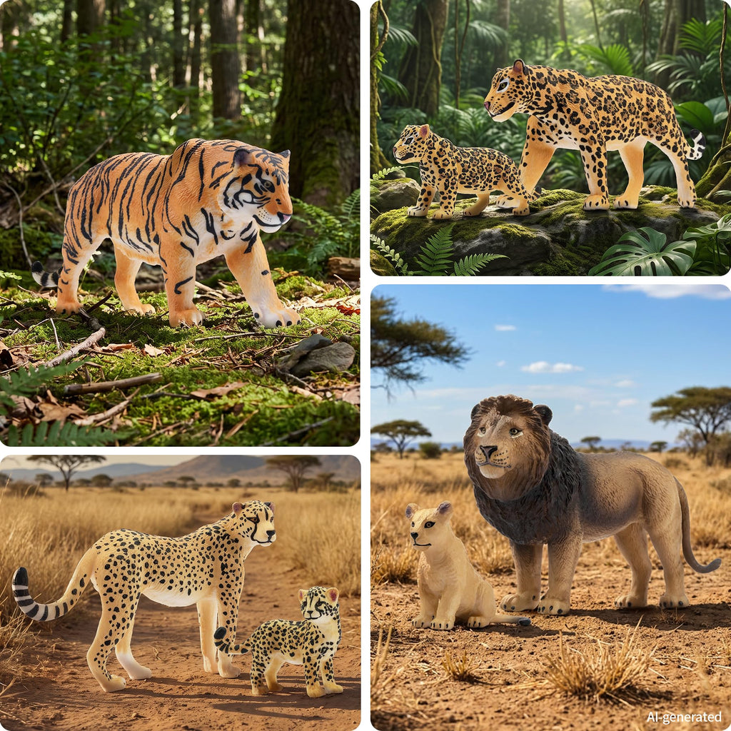 Toymany 8PCS Realistic Lion Tiger Cheetah Leopard Figurines Toy