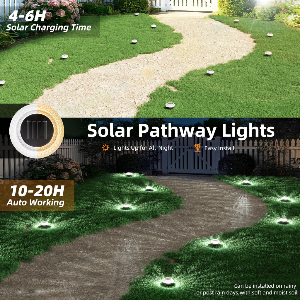 VOLISUN Solar Ground Lights Outdoor,16 Pack Flat Solar Pathway Lights,IP67 Waterproof Solar Powered Disc Lights,Landscape Lighting for Garden Yard Walkway Patio Driveway,Cool White