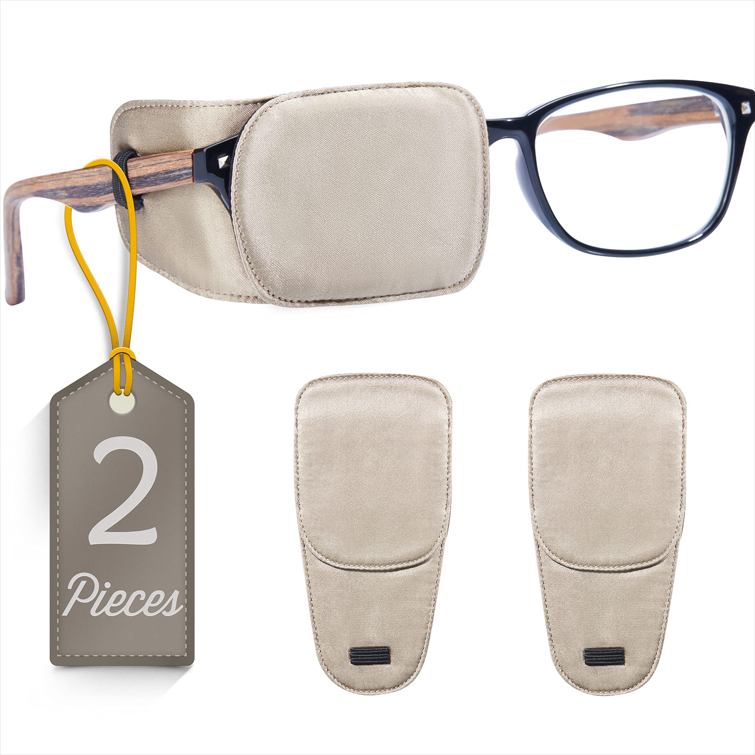 Astropic 2Pcs Silk Eye Patches for Adults Kids Glasses to Cover Either Eye (Medium, Khaki)