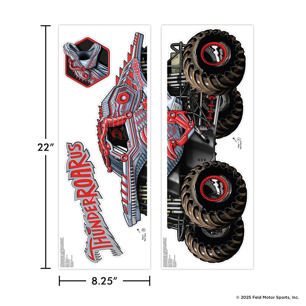 Monster Jam ThunderROARus Truck Wall Decal - Large 21" Wide Monster Truck Wall Vinyl Stickers Bedroom Decorations - Peel and Stick Room Decor