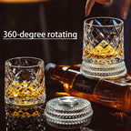 Spinning Whiskey Glasses Set of 4, 9.5 oz with Rotating Bases, Whiskey Gift