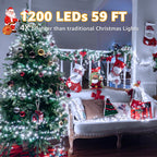 Ccinny 1200 LED 59 FT Cluster Lights, White Christmas Tree Lights 8 Modes Timer Remote, Waterproof String Lights for Indoor Outside Garland Xmas Decorations