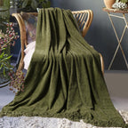 LONG CREATE Chenille Throw Blanket for Couch 50" x 60", Olive Green