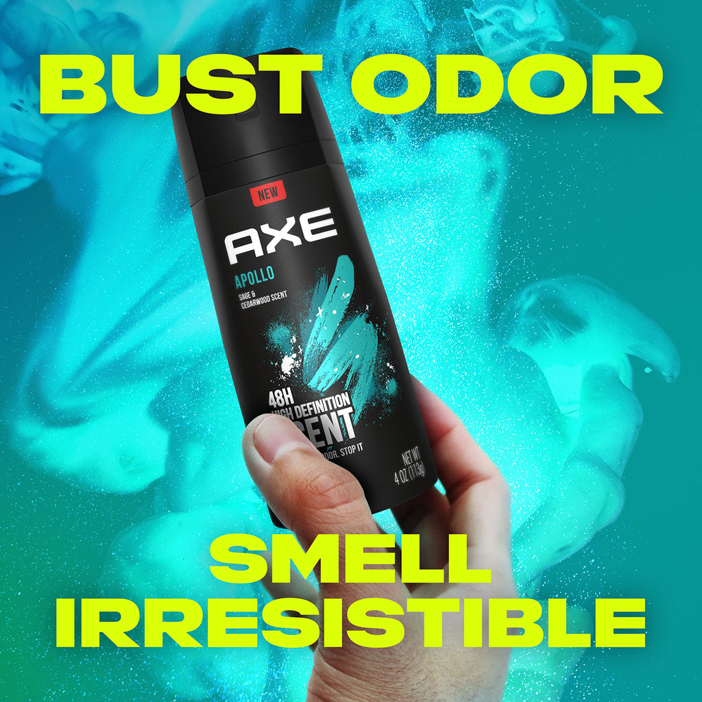 AXE Apollo Body Spray Deodorant for Long-Lasting Odor Protection, Sage & Cedarwood Deodorant for Men Formulated Without Aluminum 4oz 4 Count