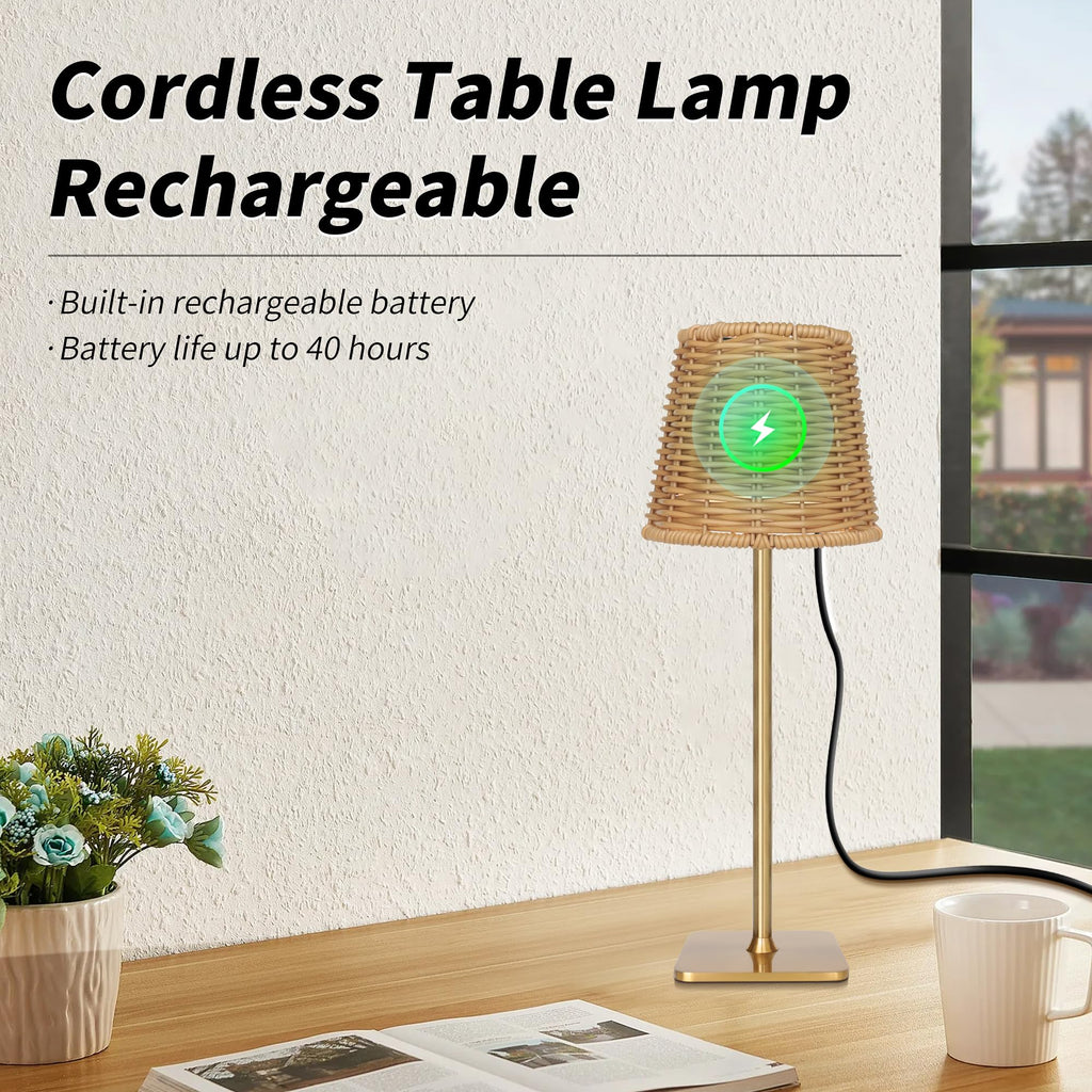 Mr. White Outdoor Waterproof Cordless Set of 2 Rechargeable Portable Top Touch Battery Operated Powered LED Table Lamp Desk Lamp Lights for Restaurant Kitchen Patio Dinner Dining (Gold 2 Pack)