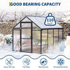 6x8FT Polycarbonate Greenhouse, Walk-in Outdoor Aluminum Frame Greenhouse with Roof Vent, Lockable Push Door for Garden, Backyard, Patio & Lawn