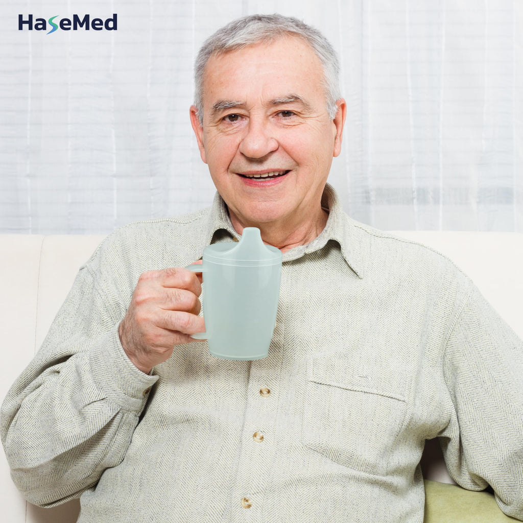 HaseMed Adult Sippy Cup with Easy-Grip Handle & Spout Lid, 8.5 oz – Lightweight & Spill-Resistant Mug for Seniors & Adults, Use for Hot & Cold Beverages, Travel & Home - 1 Pack