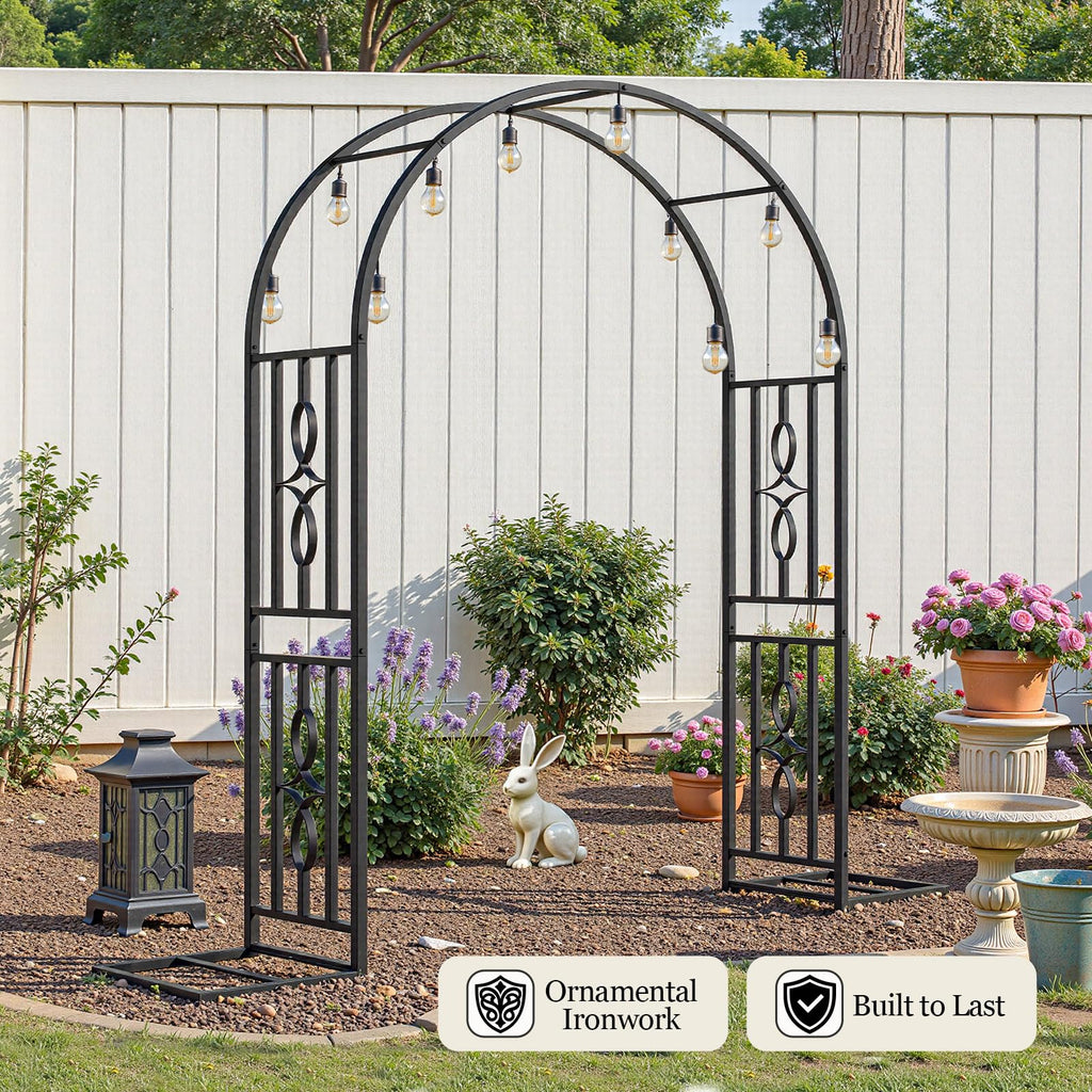 Metal Garden Arch, Heavy Duty Garden Trellis for Climbing Plants, with Enlarged Base for Stability, Ideal for Wedding Arches & Party Decorations, 87" W x 87" H