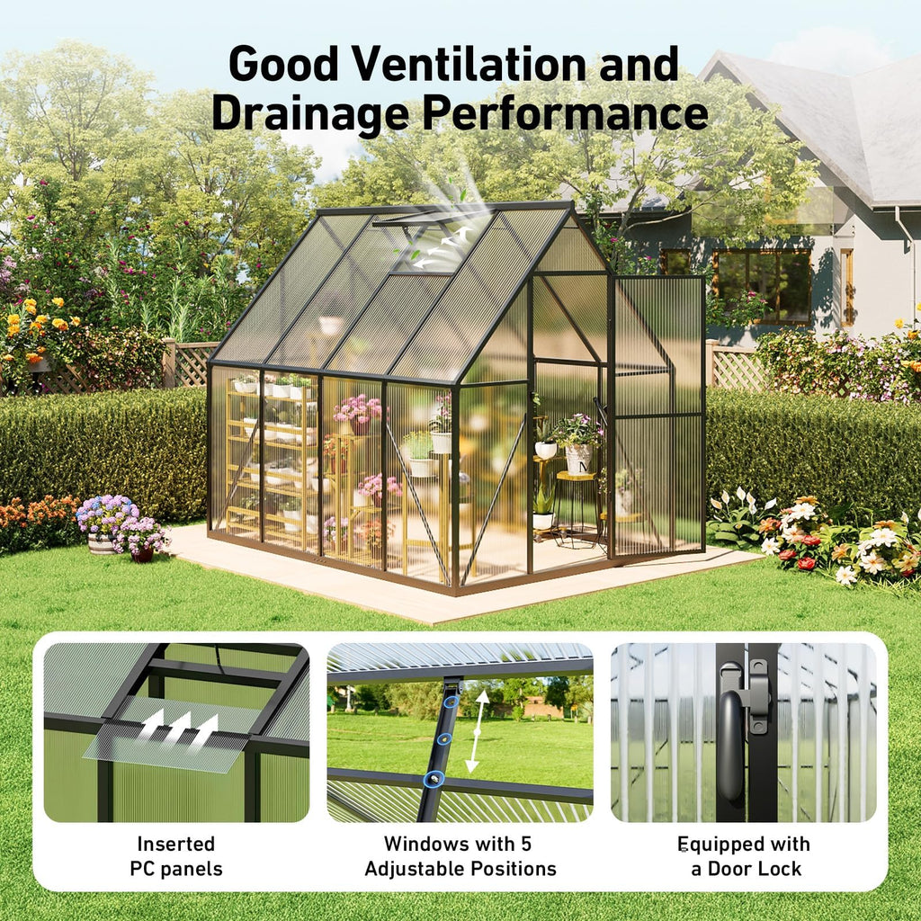 6x8 FT Greenhouse with Hygrometer, Windproof Warm Plant Green Houses