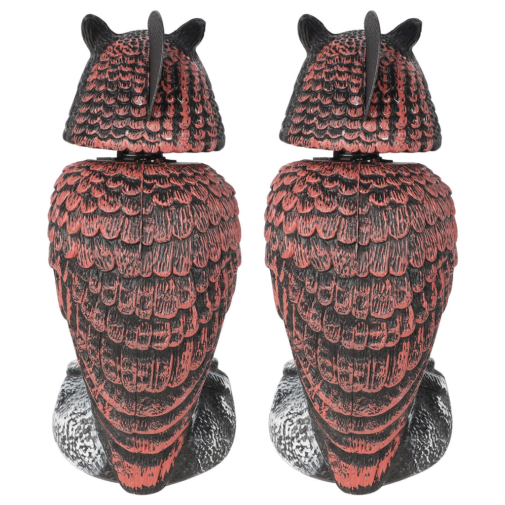Hausse 2 Pack Fake Owl Decoys to Scare Birds Away, Rotating Head Plastic Owl Bird Deterrents, 10.6 Inch Height Bird Scarecrow Nature Enemy Horned Pest Repellent for Outdoor Garden Yard