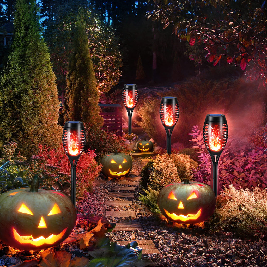 Toodour Solar Torch Flame Lights, 6 Pack Solar Lights Outdoor with Flickering Flame, Waterproof Patio Light Landscape Decoration Lighting for Garden, Lawn, Yard, Outdoor Decor - Red