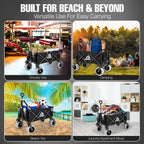 Beach Wagon with Big Wheels for Sand | Beach Cart for Sand | Collapsible Heavy Duty Beach Wagon for Kids, Camping & Outdoor | All Terrain Folding Cart | Haulwell | Black