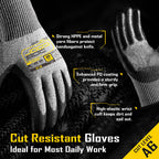 COOLJOB 12/120 Pairs A6 Cut Resistant Safety Work Gloves with Grip, Breathable & Lightweight Polyurethane PU Coated Protective Gloves for Wood Carving, Glass Handling, Mechanic Work, Gray Xlarge