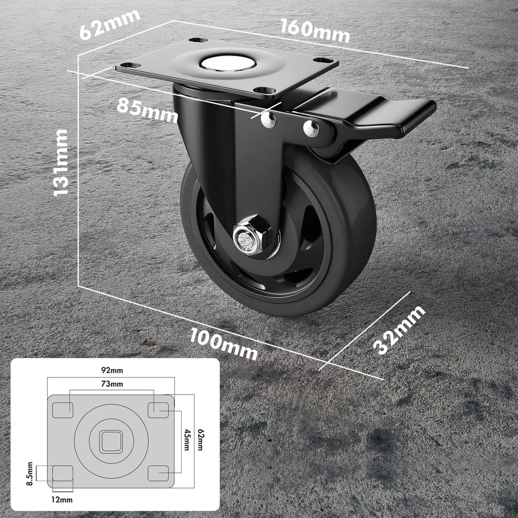 YUPEZOP 4 Inch Caster Wheels, Heavy Duty Casters Set of 4 with Brake