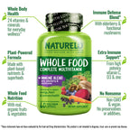 NATURELO Whole Food Multivitamin + Immune Blend with Elderberry & Mushrooms - Complete Multivitamin with Extra Immune Support - C, D3, Zinc, Elderberry, Reishi, Shitake, 60 Vegan Capsules (Pack of 2)